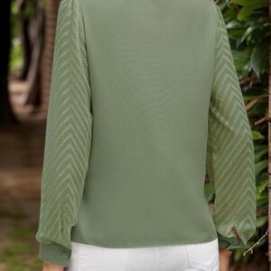Chic Olive Women's Blouse with Sheer Sleeves